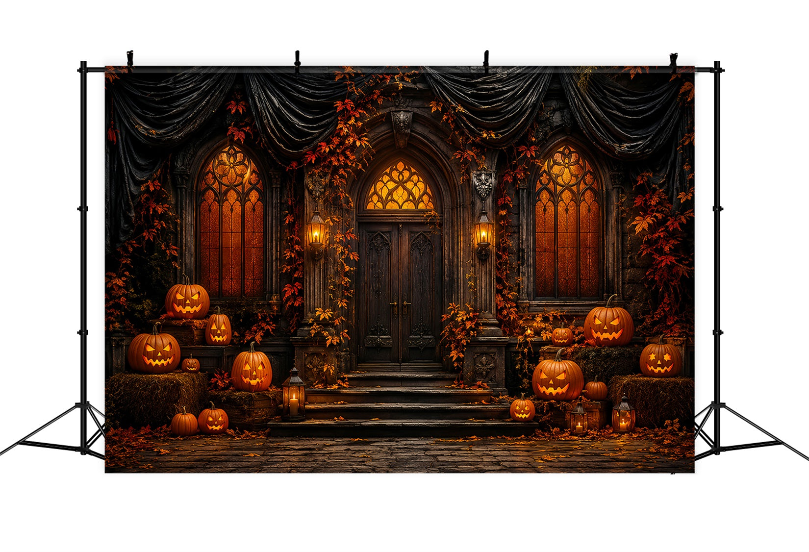 Cute Halloween Photo Backdrop Gothic Pumpkin Manor Door Backdrop Halloween LXX67-70