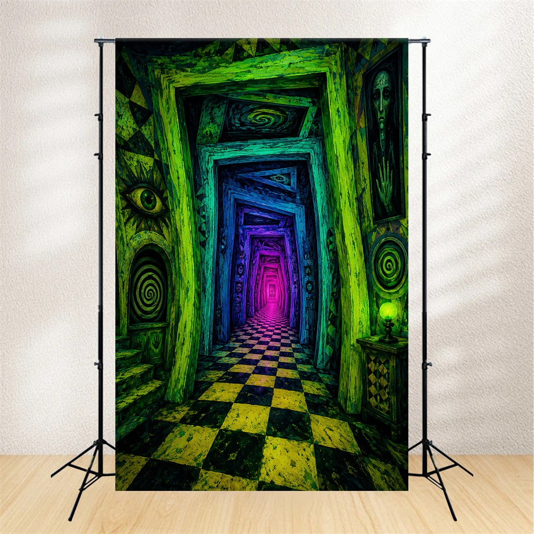 Photo Booth Halloween Backdrop Ideas Neon Haunted Spiral Hallway Halloween Picture Backdrop LXX67-72