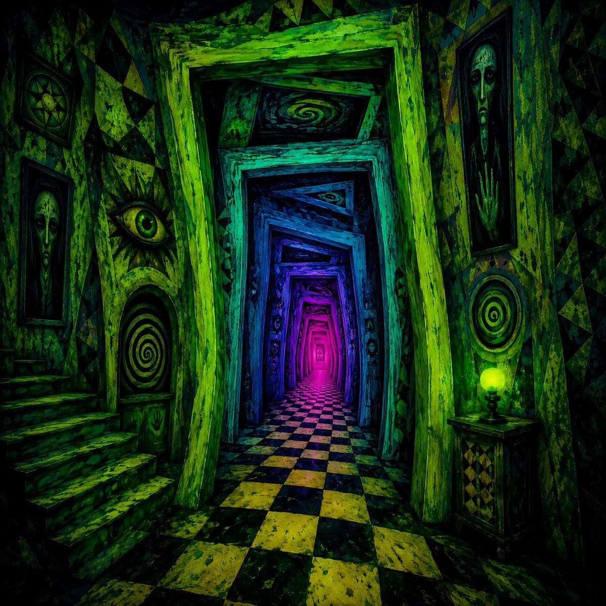 Photo Booth Halloween Backdrop Ideas Neon Haunted Spiral Hallway Halloween Picture Backdrop LXX67-72