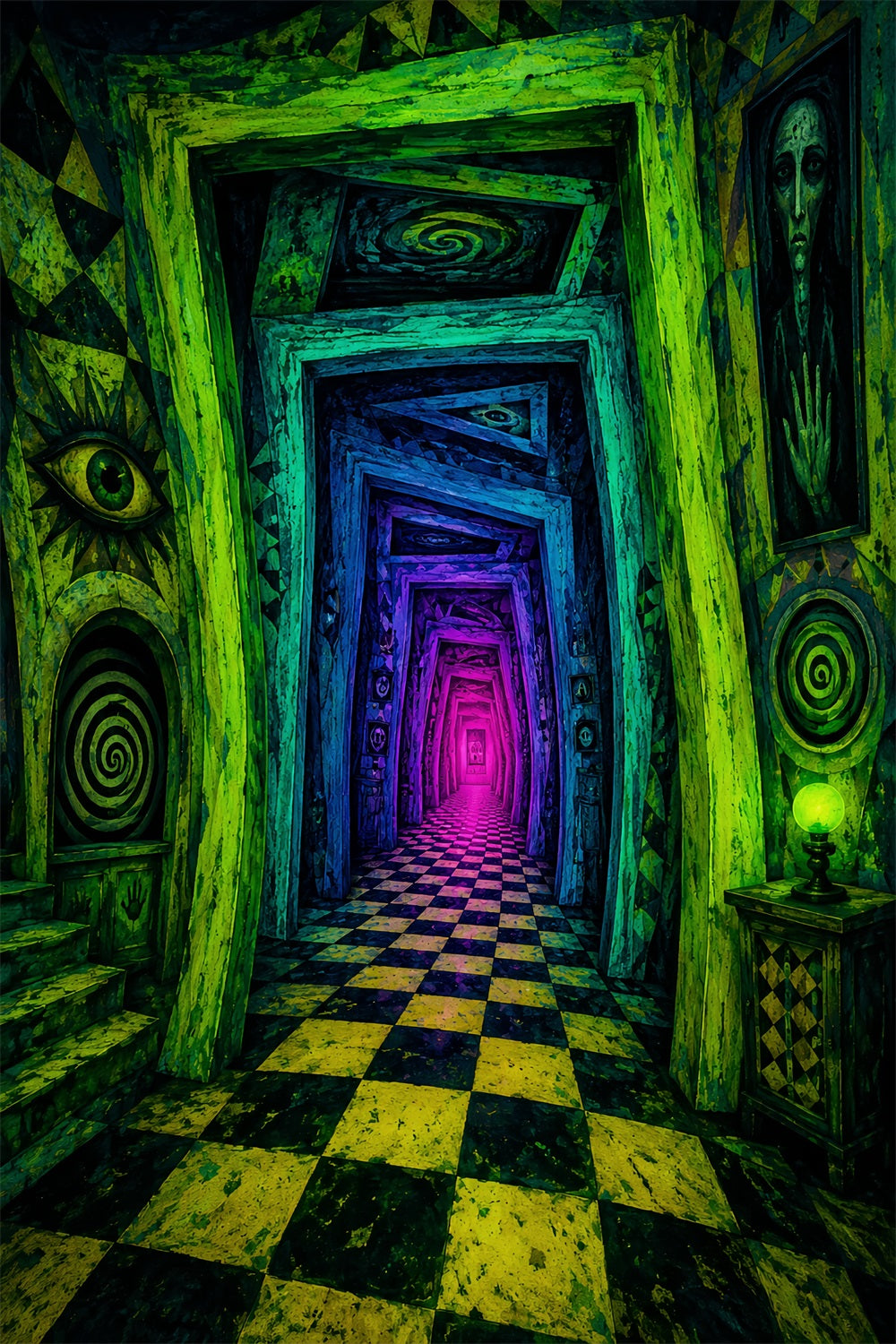 Photo Booth Halloween Backdrop Ideas Neon Haunted Spiral Hallway Halloween Picture Backdrop LXX67-72
