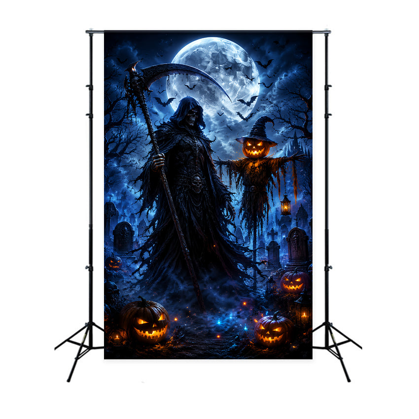 Halloween Moon Backdrop Grim Reaper Scarecrow Graveyard Halloween Photo Backdrops LXX67-8