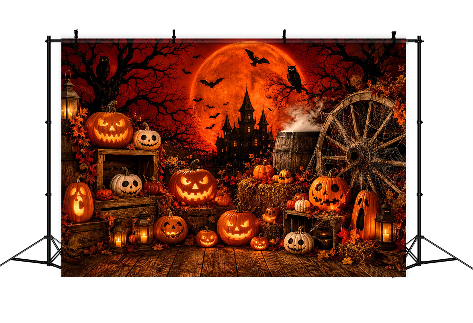 Halloween Backdrop For Photo Booth Red Moon Pumpkin Display Cute Halloween Backdrop LXX67-80