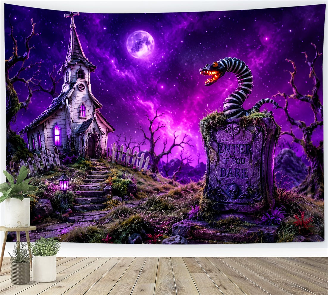 Halloween Spooky Backdrop Purple Church Serpent Tombstone Spooky Halloween Backdrops LXX67-81