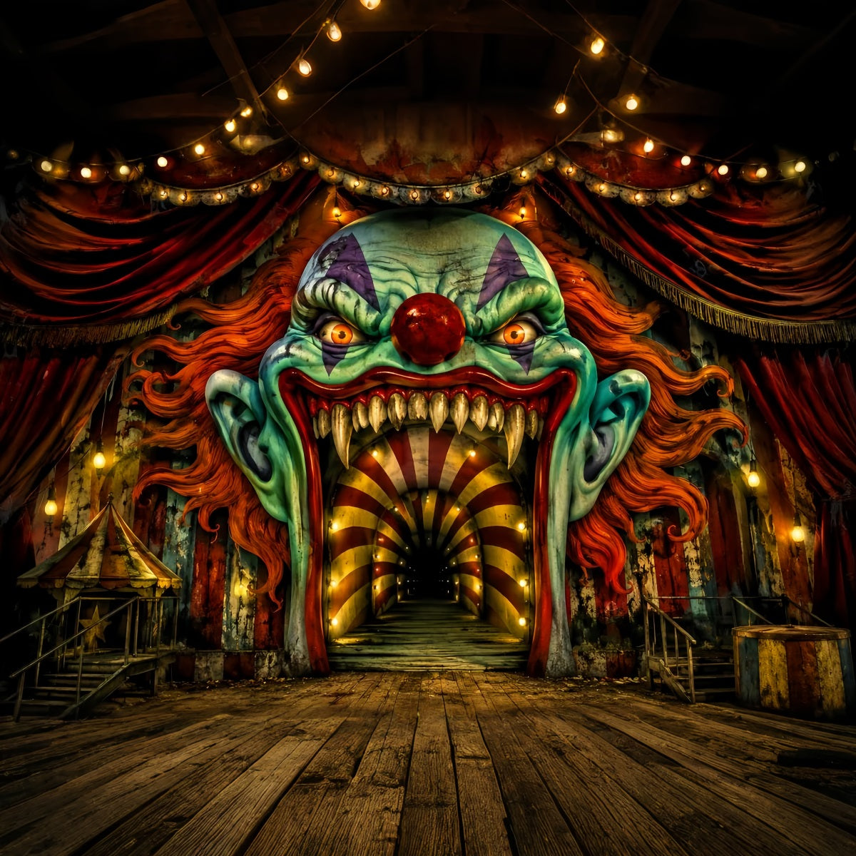 Halloween Stage Backdrop Creepy Clown Carnival Entrance Halloween Photography Backdrops LXX67-91