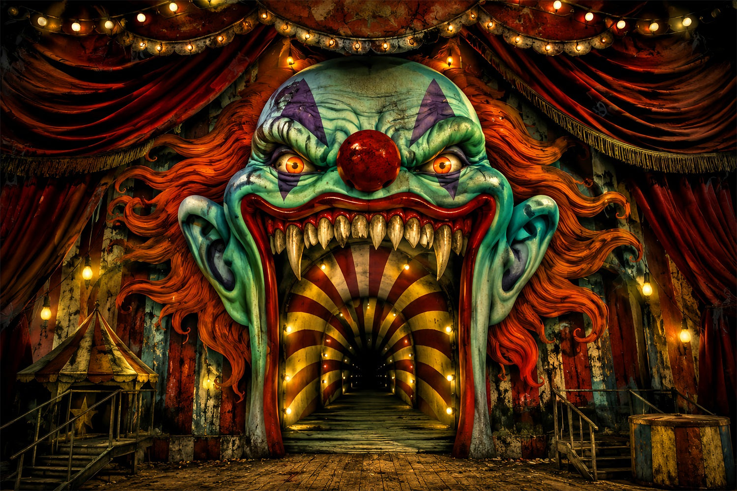 Halloween Stage Backdrop Creepy Clown Carnival Entrance Halloween Photography Backdrops LXX67-91