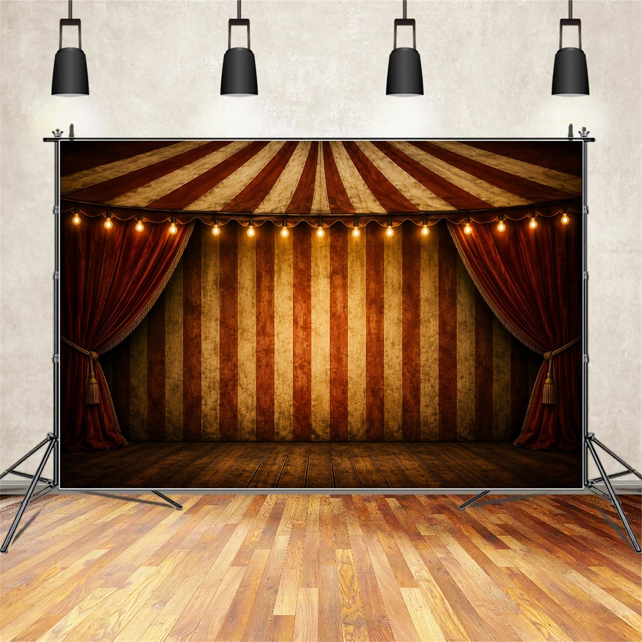 Halloween Backdrops For Pictures Vintage Circus Striped Stage Halloween Circus Backdrop LXX67-95