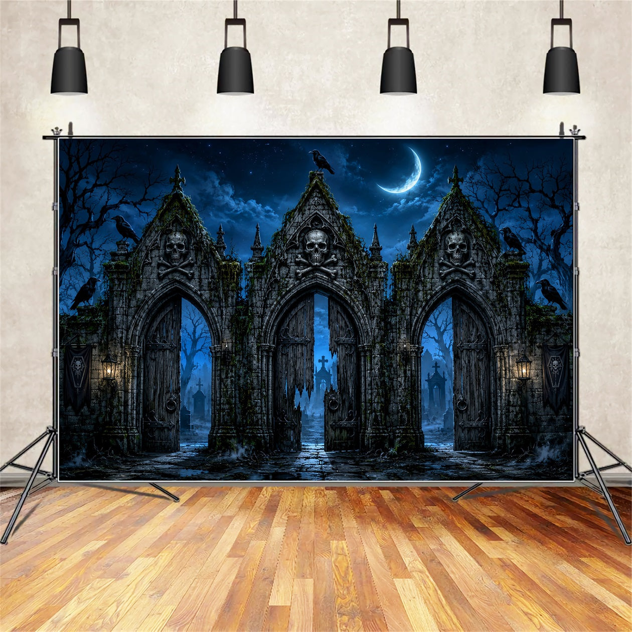 Halloween Backdrop Photography Skull Graveyard Moon Gate Halloween Scary Backdrop LXX67-98