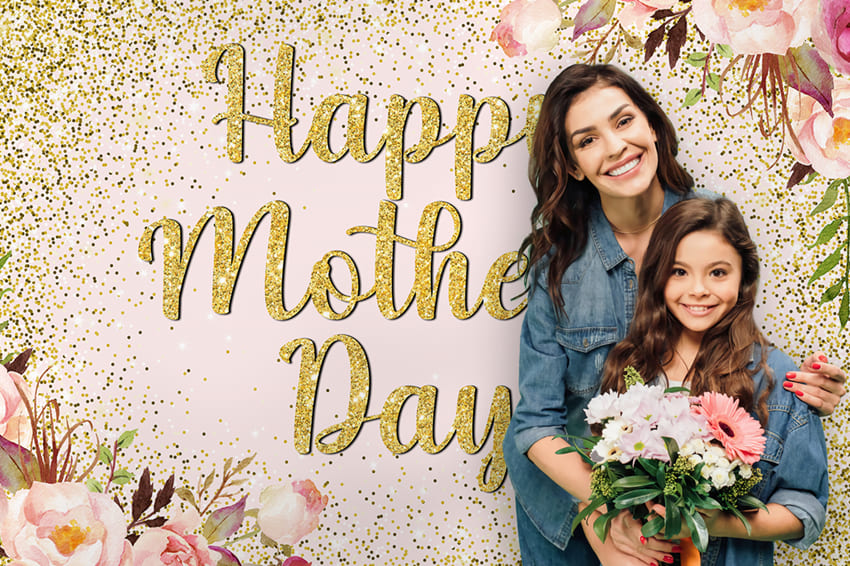 Mother’s Day Flowers Golden Shining Backdrop M-57
