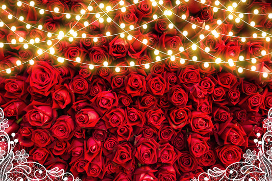 Red Roses Lights Decoration Floral Backdrop 
