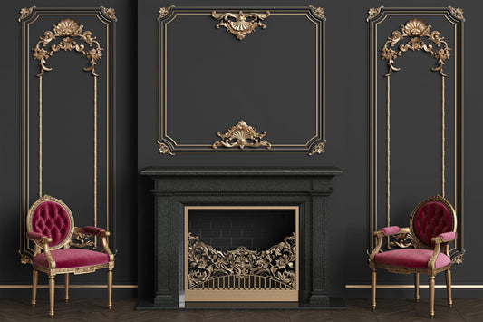 Retro Fireplace Wall with Armchair Backdrop