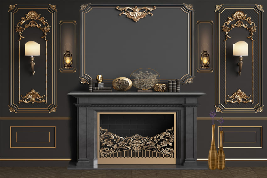 Black Fireplace Vintage Chic Wall Backdrop