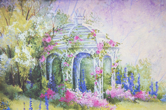 Spring Oil Painting Fantasy Wrap Around Flowery Pavilion Backdrop M1-19