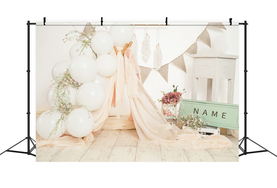 Happy Birthday Balloon Fabric Tent Romantic Name Customizable Backdrop ...