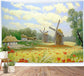 Spring Oil Painting Field Flowers Windmill Village Backdrop M1-73