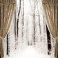 Winter Snow Window View Curtain Backdrop M10-03