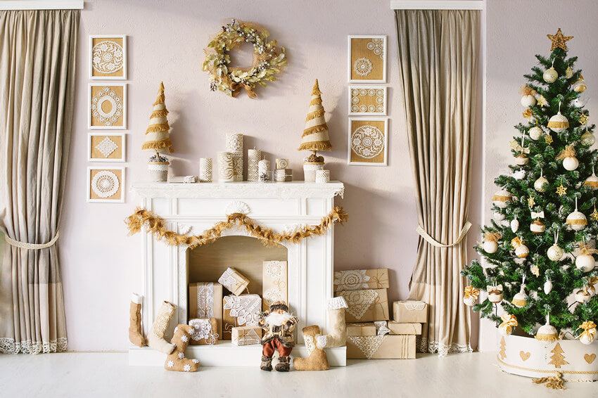 Christmas Tree Gifts Fireplace Garland Backdrop