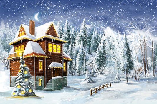 Winter Snowy Village Christmas Tree Backdrop