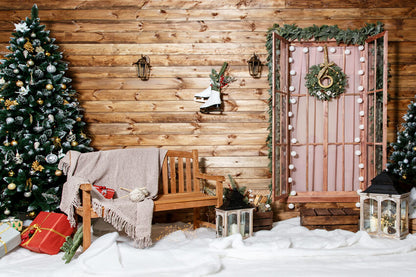Christmas Tree Garland Door House Backdrop