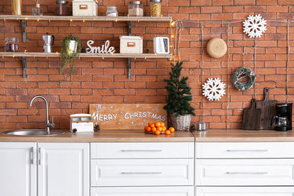 Christmas Brick Wall Kitchen Photography Backdrop