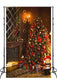 Christmas Tree Warm Fireplace Photography Backdrop M10-17