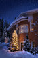 Christmas Evening Winter Snowy House Backdrop