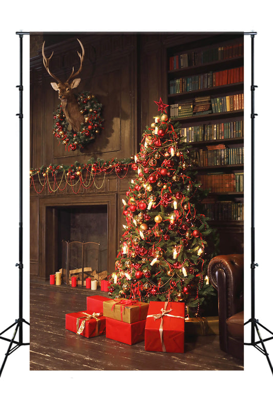 Christmas Tree Gifts Decorated Fireplace Backdrop M10-19