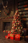 Christmas Tree Gifts Decorated Fireplace Backdrop