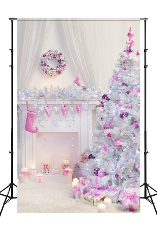 Christmas Tree Fireplace Interior Decoration Backdrop M10-29