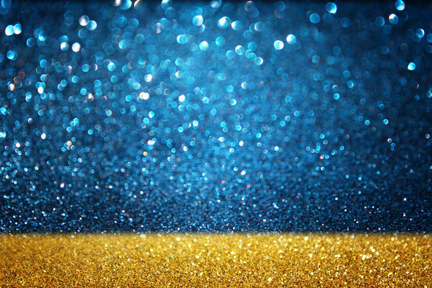 Blue and Gold Glitter Bokeh Photography Backdrop