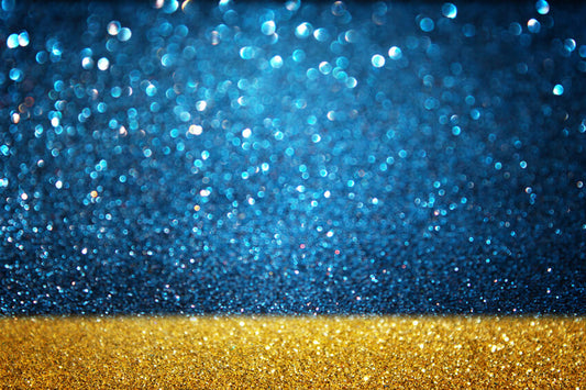 Blue and Gold Glitter Bokeh Photography Backdrop