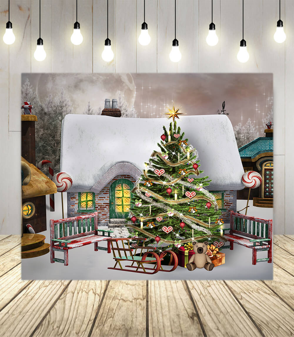 Candy Gingerbread House Christmas Backdrop M10-47