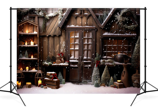 Winter Snow Christmas House Photo Backdrop M10-55