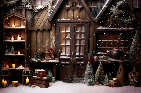 Winter Snow Christmas House Photo Backdrop