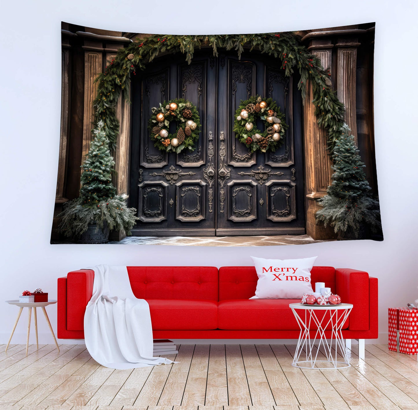 Christmas Decorated Front Door Backdrop M10-58