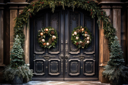 Christmas Decorated Front Door Backdrop