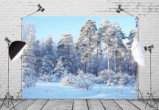 Winter Pine Forest Snow Wonderland Backdrop M10-73