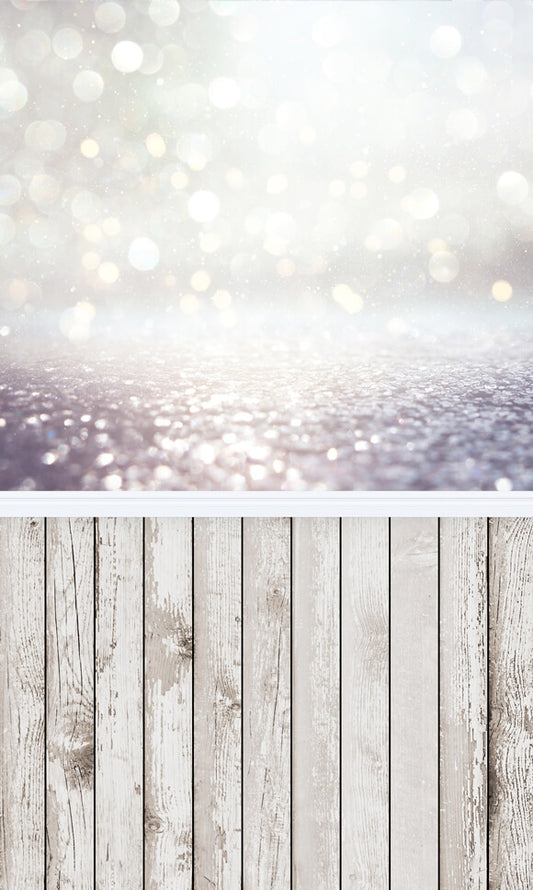 Glitter Bokeh Wooden Floor Christmas Backdrop