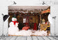 Christmas Tree Wood House Snowman Backdrop M11-06