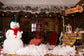 Christmas Tree Wood House Snowman Backdrop