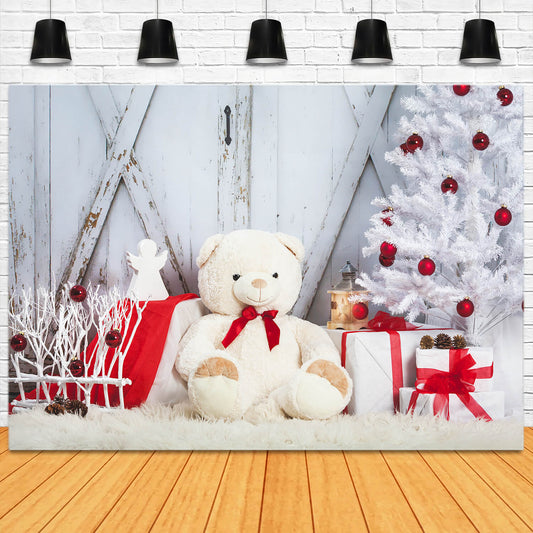 Christmas Tree Toy Bear Barn Door Backdrop M11-07
