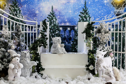Winter Christmas Snowman Fawn Bear Backdrop