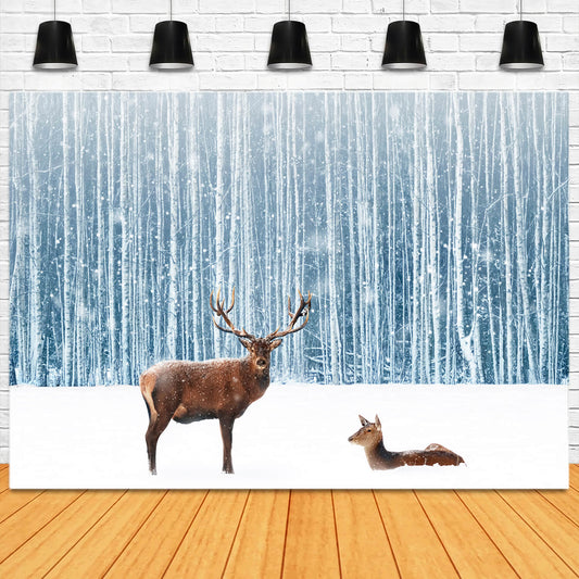 Snowy Winter Forest Deer Photography Backdrop M11-11