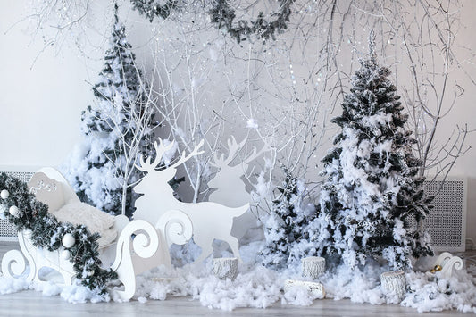 Snowflake Christmas Tree Sleigh Elk Backdrop