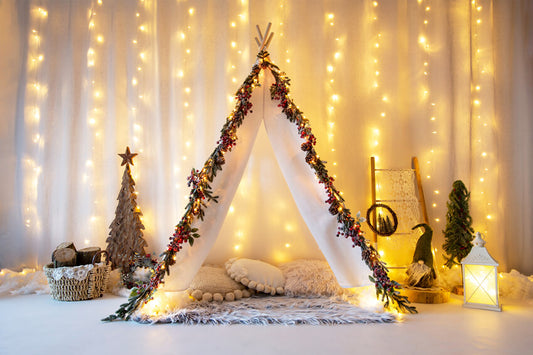 Glowing Christmas lights Tiny Tent Backdrop