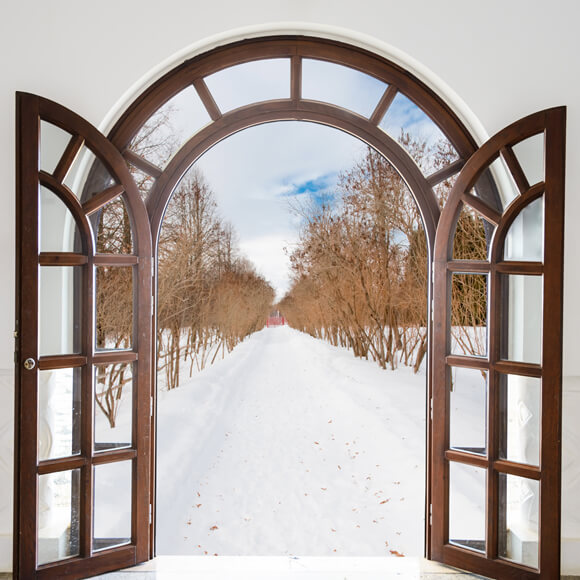 Opened Winter Window Snow View Backdrop