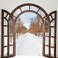 Opened Winter Window Snow View Backdrop