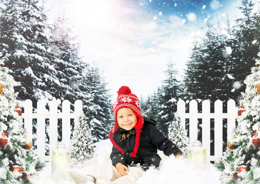 Christmas Tree Winter Forest Snowflake Backdrop M11-28