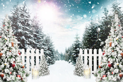 Christmas Tree Winter Forest Snowflake Backdrop