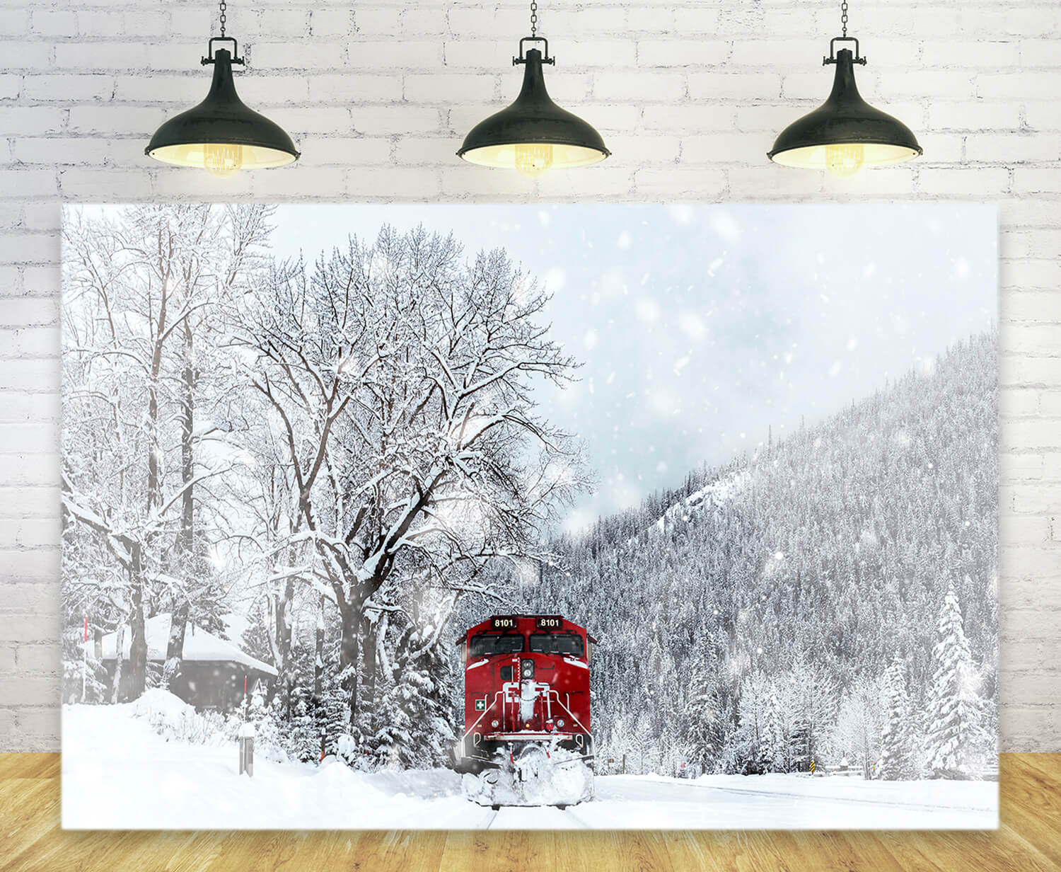 Red Train Backdrop Winter Snow Covered Forest Train Backdrop M11-30 – Dbackdrop