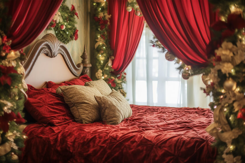 Christmas Room Garland Red Bed Backdrop